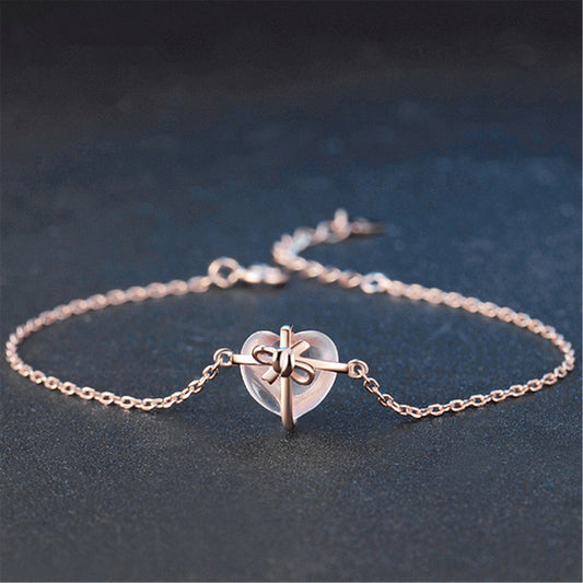 Heart Charm Bracelet Copper Electroplated Rose Pink Crystal Heart Motifs Stylish Korean Style Jewelry For Women