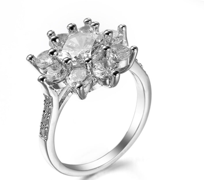 Unisex Zircon Ring Geometric Design Copper Plated Platinum White Gold Inlay Fashion Jewelry Everyday Wear Accessory