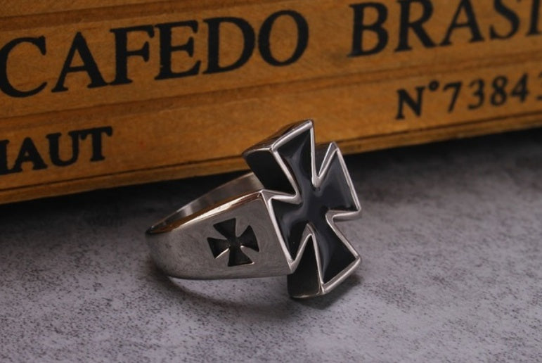 Men's Cross Ring Geometric Titanium Steel Drip Oil Finish Durable Finger Ring Modern Versatile Accessory Daily Wear