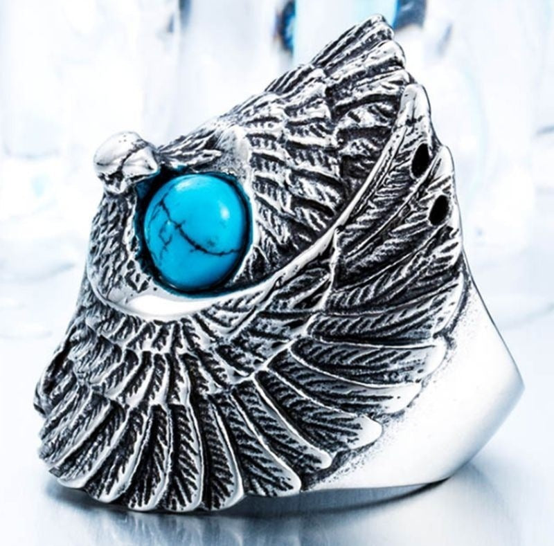 Vintage Turquoise Eagle Rings Alloy Fashion Statement Rings European American Design For Men Sizes 7 8 9 10 11