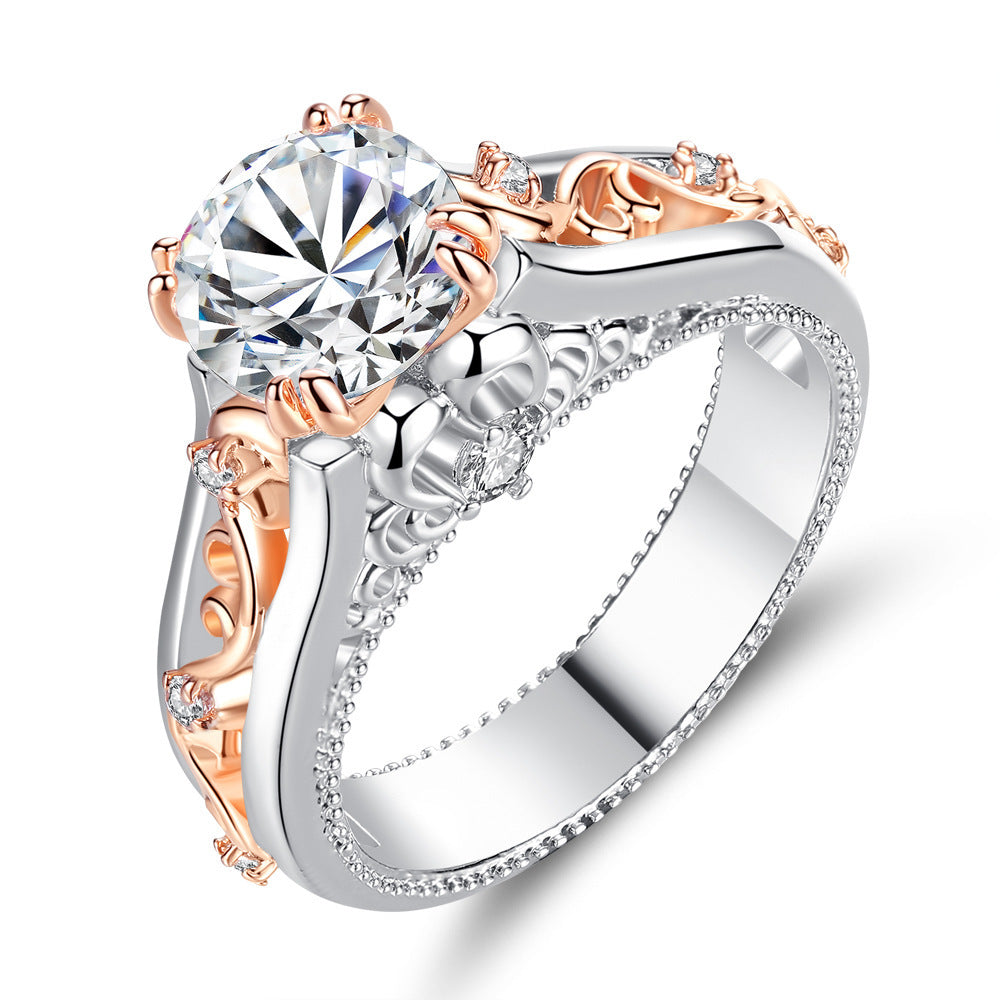 Rose Gold Plated Color Separation Ring For Women With Champagne Diamond Accents And Elegant Geometry With Sparkle