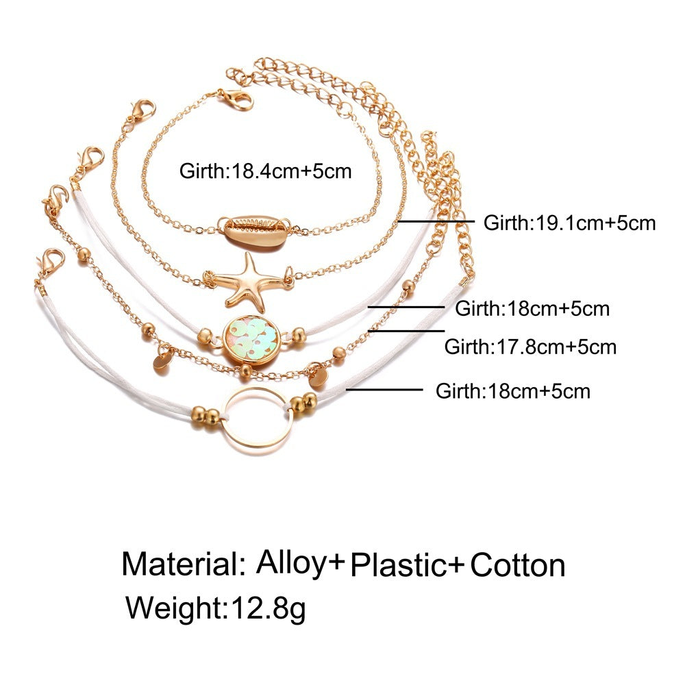 Unisex Alloy Bracelet With Starfish And Shell Charms Geometric Beach Style European American Gift Anniversary Souvenir