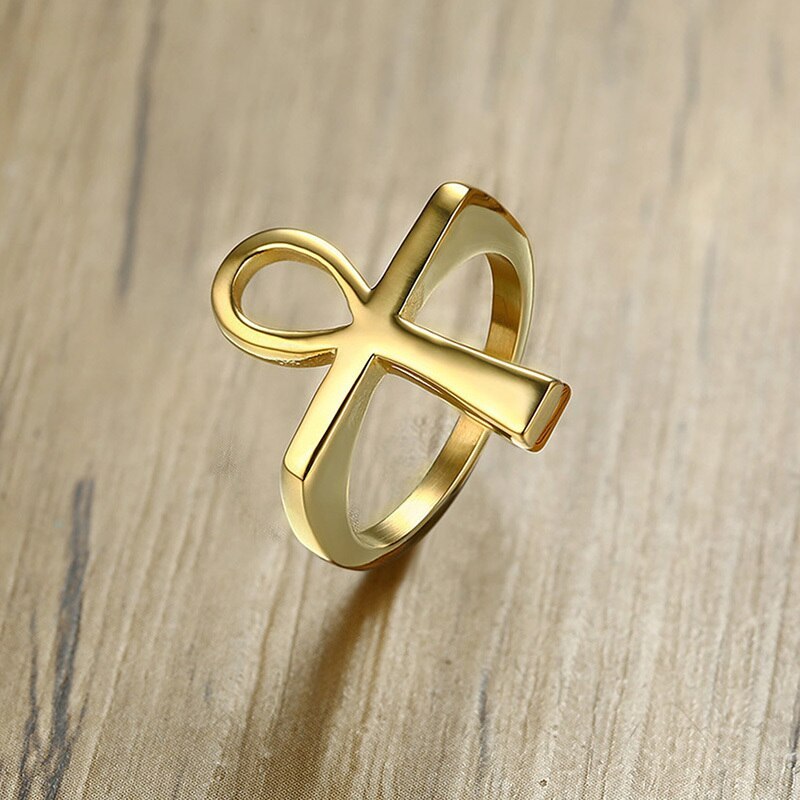 Goldtone Stainless Steel Cross Ring Mens European And American Style Decoration Electroplated Occasions RC-411G