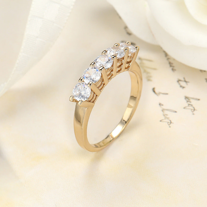 Gold Plated Geometric Copper Ring Inlaid Zircon For Women