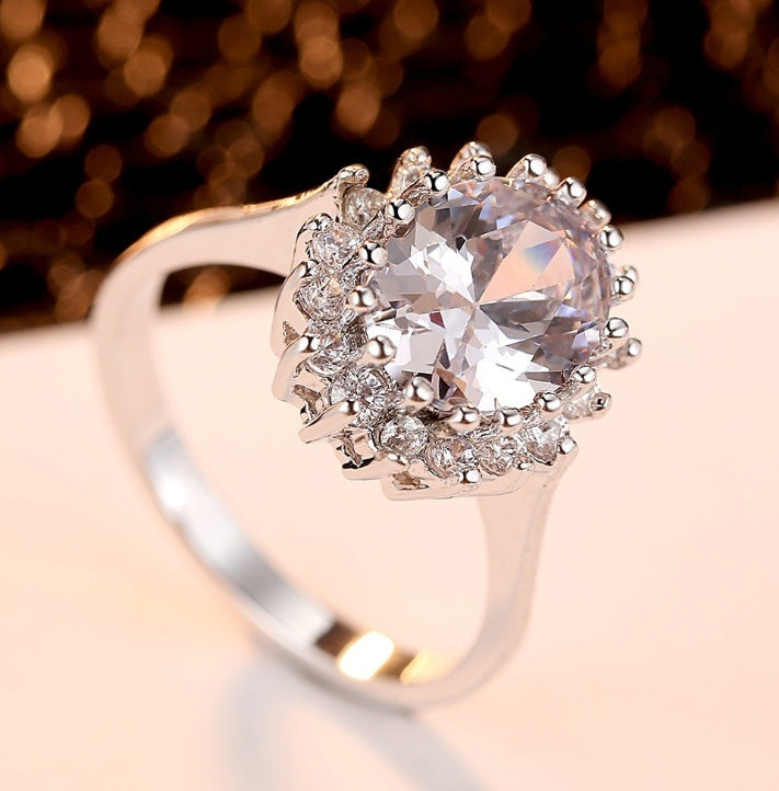 Womens Princess Ring With Sparkling Cubic Zirconia Geometric Design White Gold Plated Copper Ring Jewelry Glow