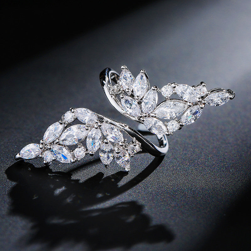 Geometric Copper Ring Zircon Inlay Gold Plated Jewelry Wedding Ring Semiprecious Stones Individually Packed Ring