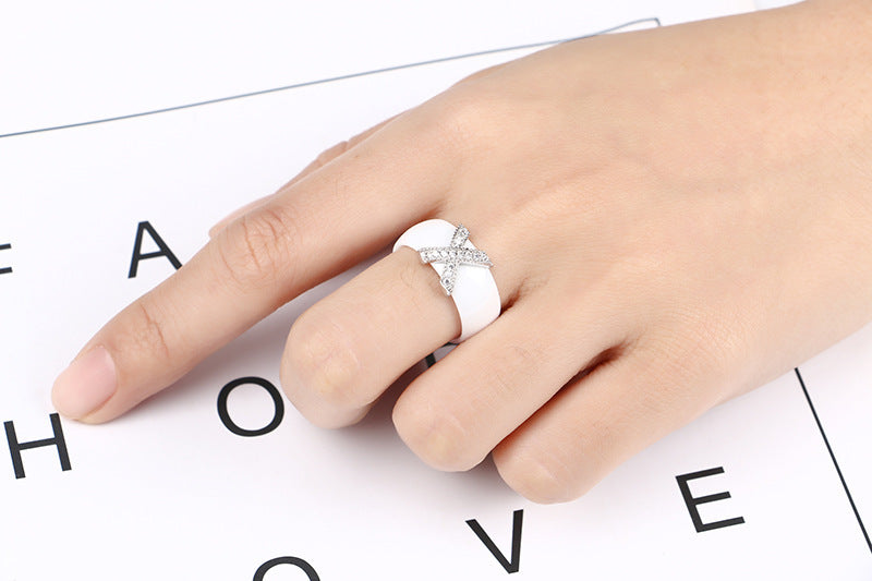 Ceramic Couple Ring Black White Geometric Unisex Band Durable Wedding Anniversary Gift For Partners Daily Wear