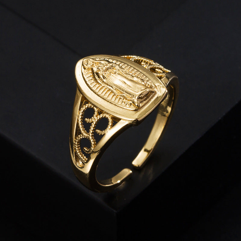 Womens Adjustable Copper Ring Gold Plated With Zircon Inlaid Geometric Design Elegant Wedding Jewelry For Women