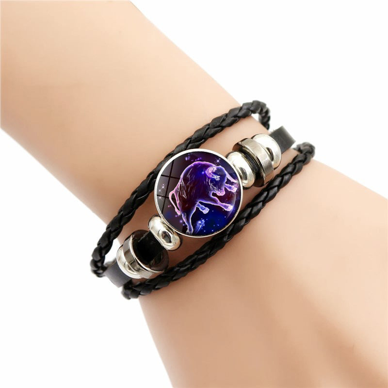 Braided Leather Bracelet With Glass Beads Bohemian Jewelry For Women Girls Alloy Accents Adjustable Length Gem