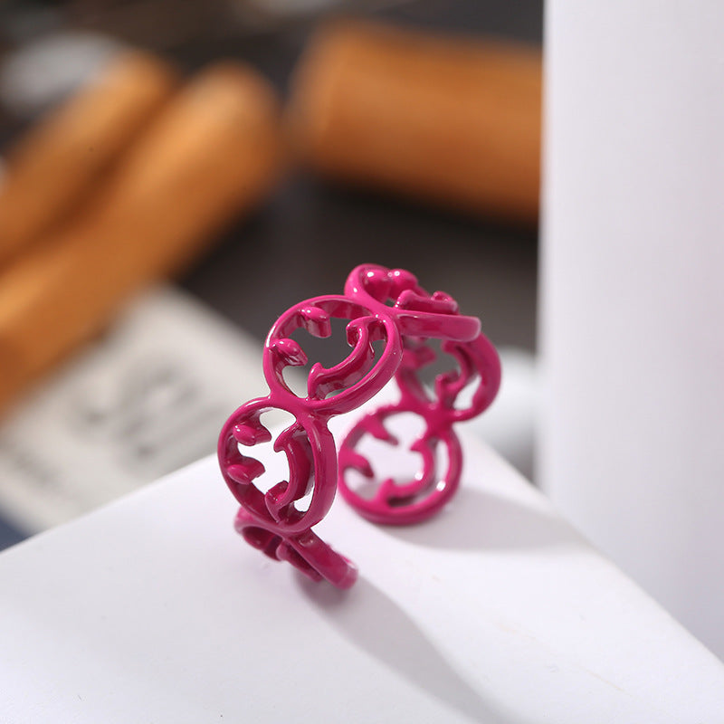 Mens Vintage Hollow Steel Ring Electroplated Retro Fashion Design For Index Finger Packed Color Yellow Red Blue Rose