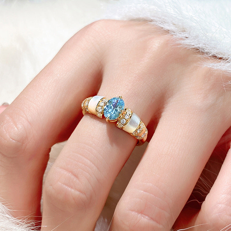 Sparkling Zircon Inlaid Ring For Women Gemstone Jewelry