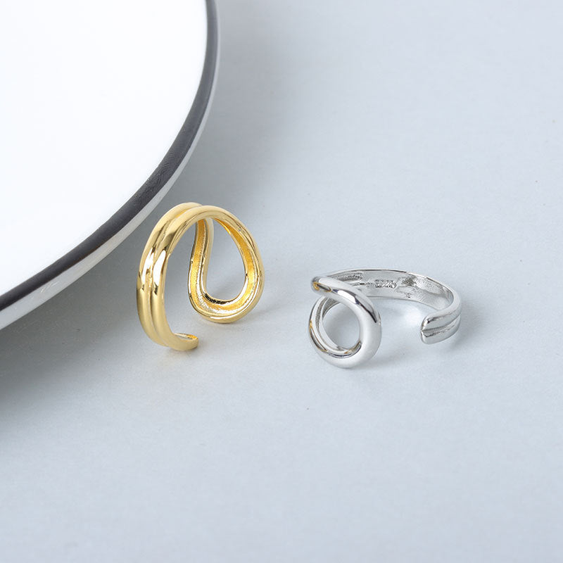 Womens Geometric Copper Adjustable Hollow Ring Electroplated Fashion Jewelry Gift For Her Modern Day Accessory