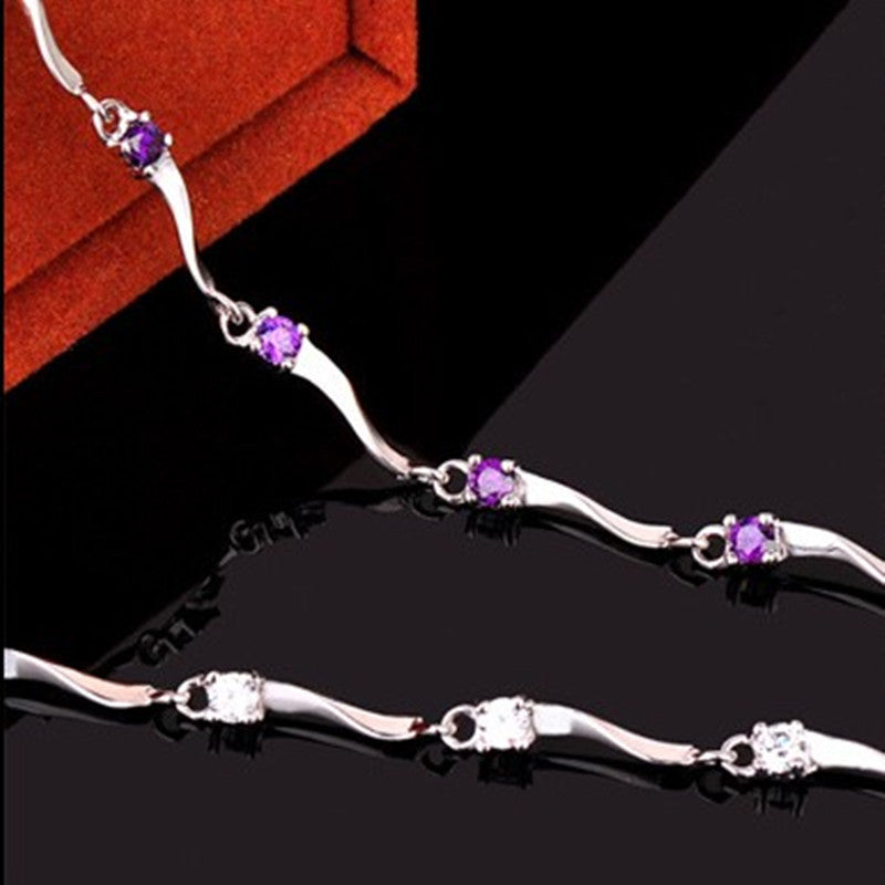 Vintage Silver And Copper Electroplated Bracelet Drop Shape White Gold Inlaid Gems Jewelry For Women Lovers Fashion