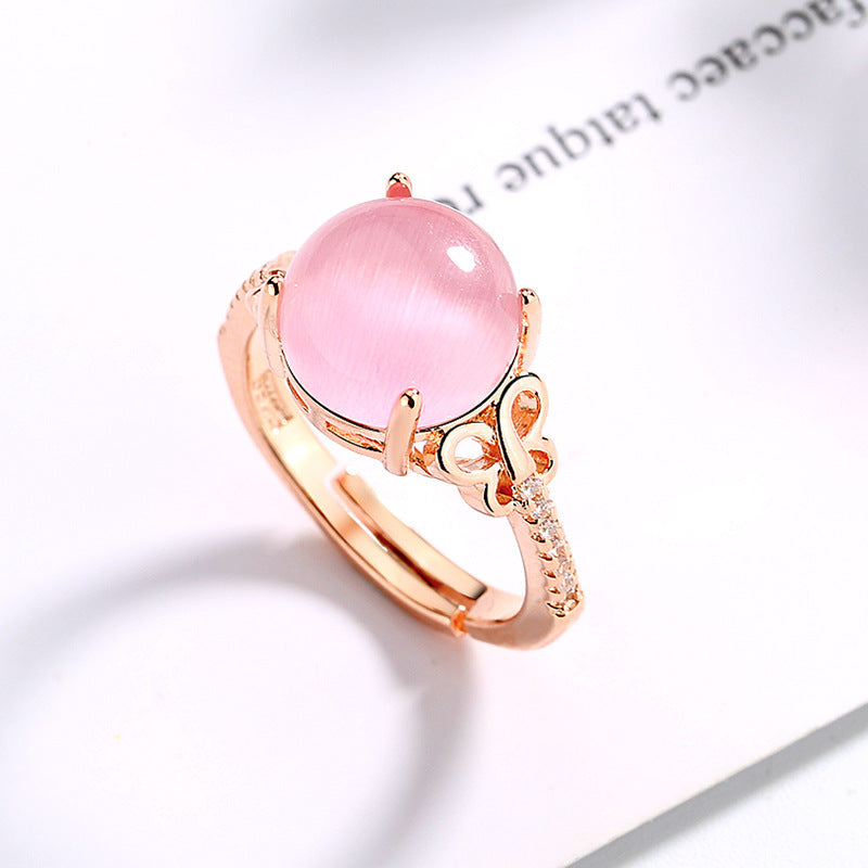 Pink Crystal Butterfly Ring Rose Gold Plated Copper Korean Inspired Dainty Elegant Jewelry for Her Special Day