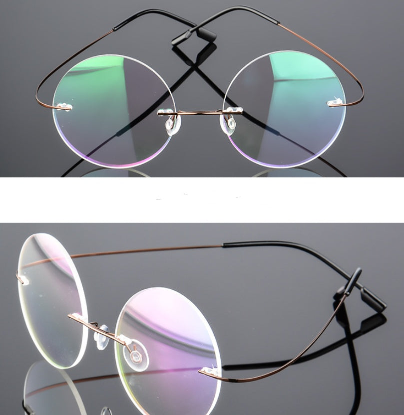 Retro Round Frameless Eyeglasses Men Women Super Elastic Metal Frame Lightweight Titanium Alloy Myopia Glasses