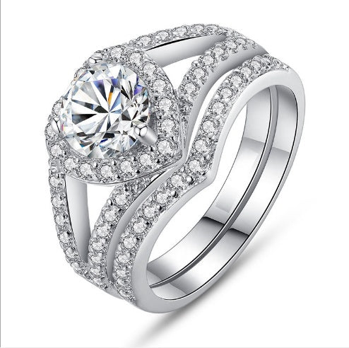 Heart Shaped Diamond Ring 18K Platinum Plated German Electroplating Durable Alloy Jewelry Gift For Her Timeless Gift