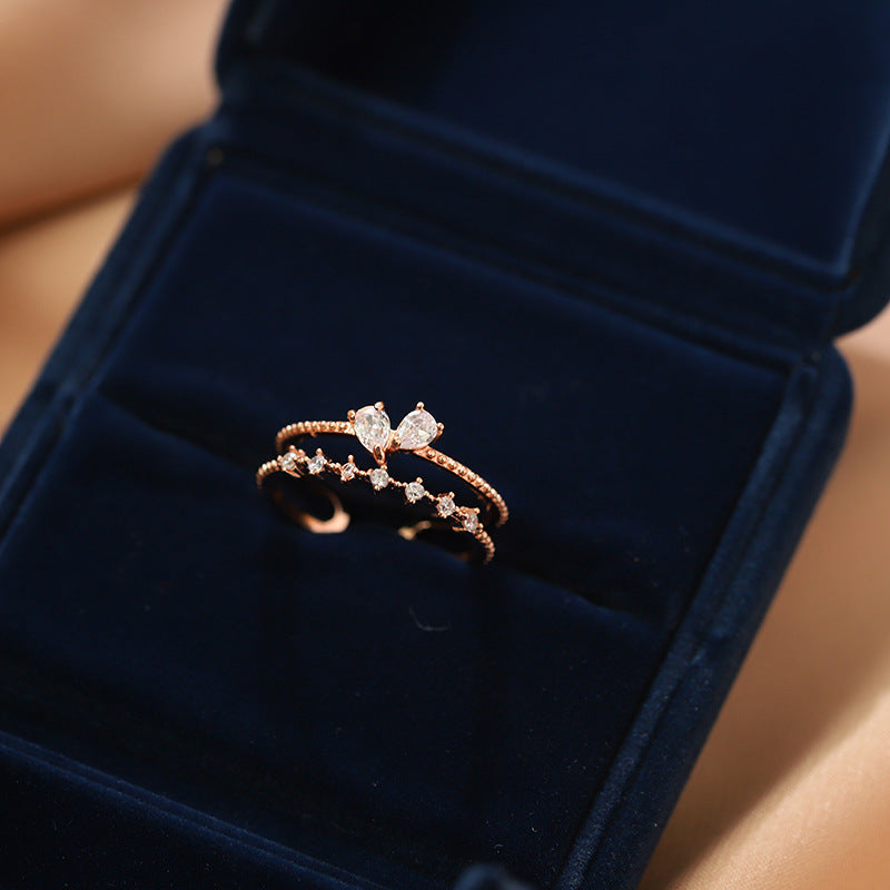 Double Layer Love Ring Open Ring Design Lightweight Copper Ring For Women And Girls Everyday Wear Adjustable Jewelry