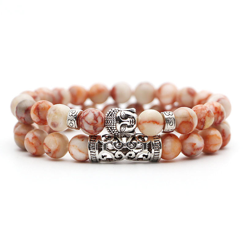 Natural Stone Bracelet 8MM Volcanic Stone and Tiger Eye Beads Elastic Cord Bracelet 19CM Alloy Accessories Set