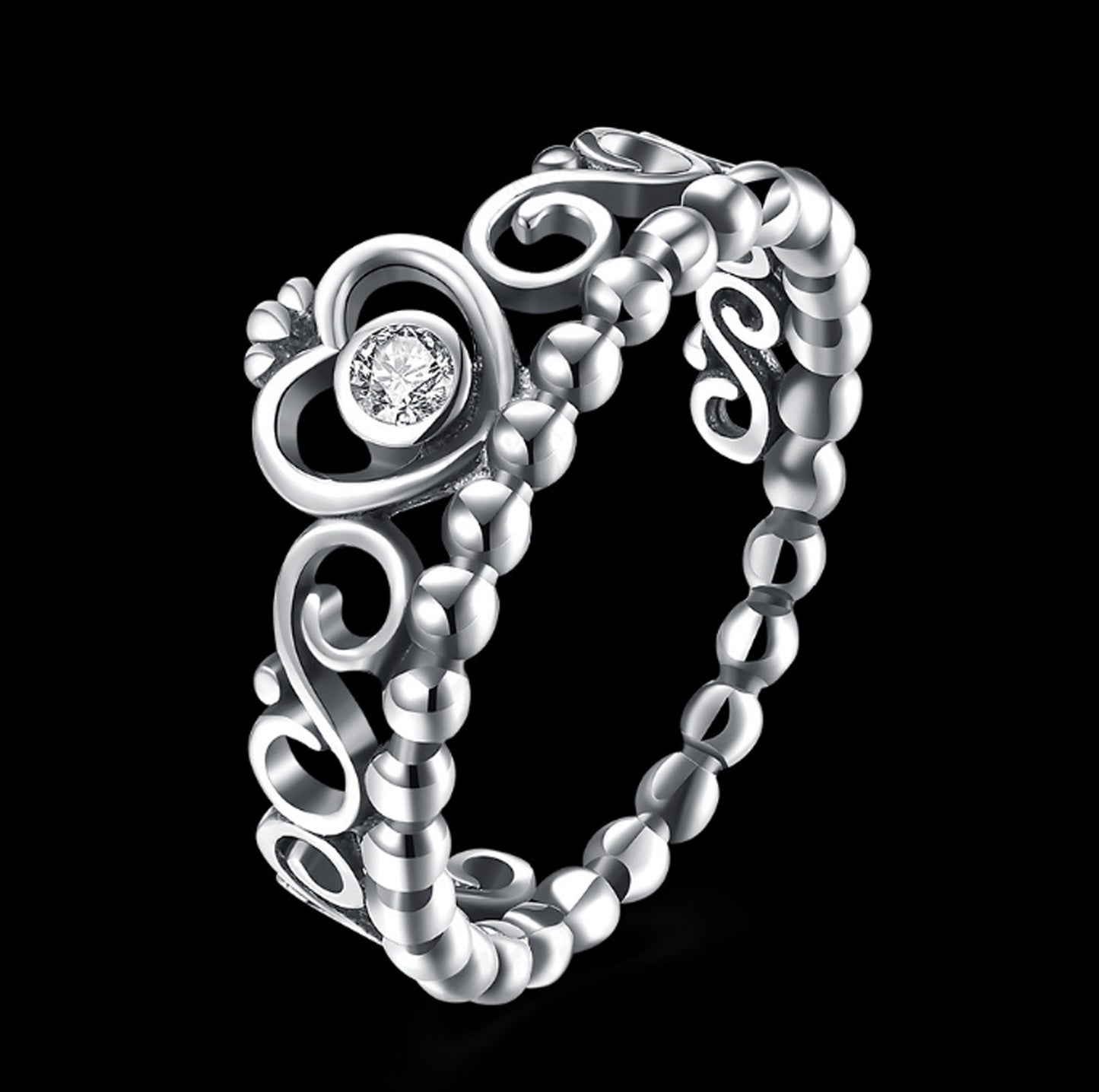 Silver Crown Ring With Diamond Electroplated Finish Crown Shape Ring European American Style Festival Gift Set