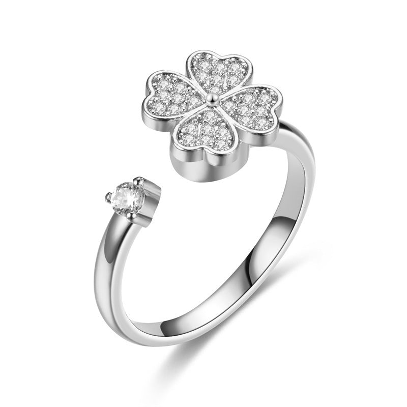 Rotating Clover Ring for Women Four Leaf Gold Silver Tone