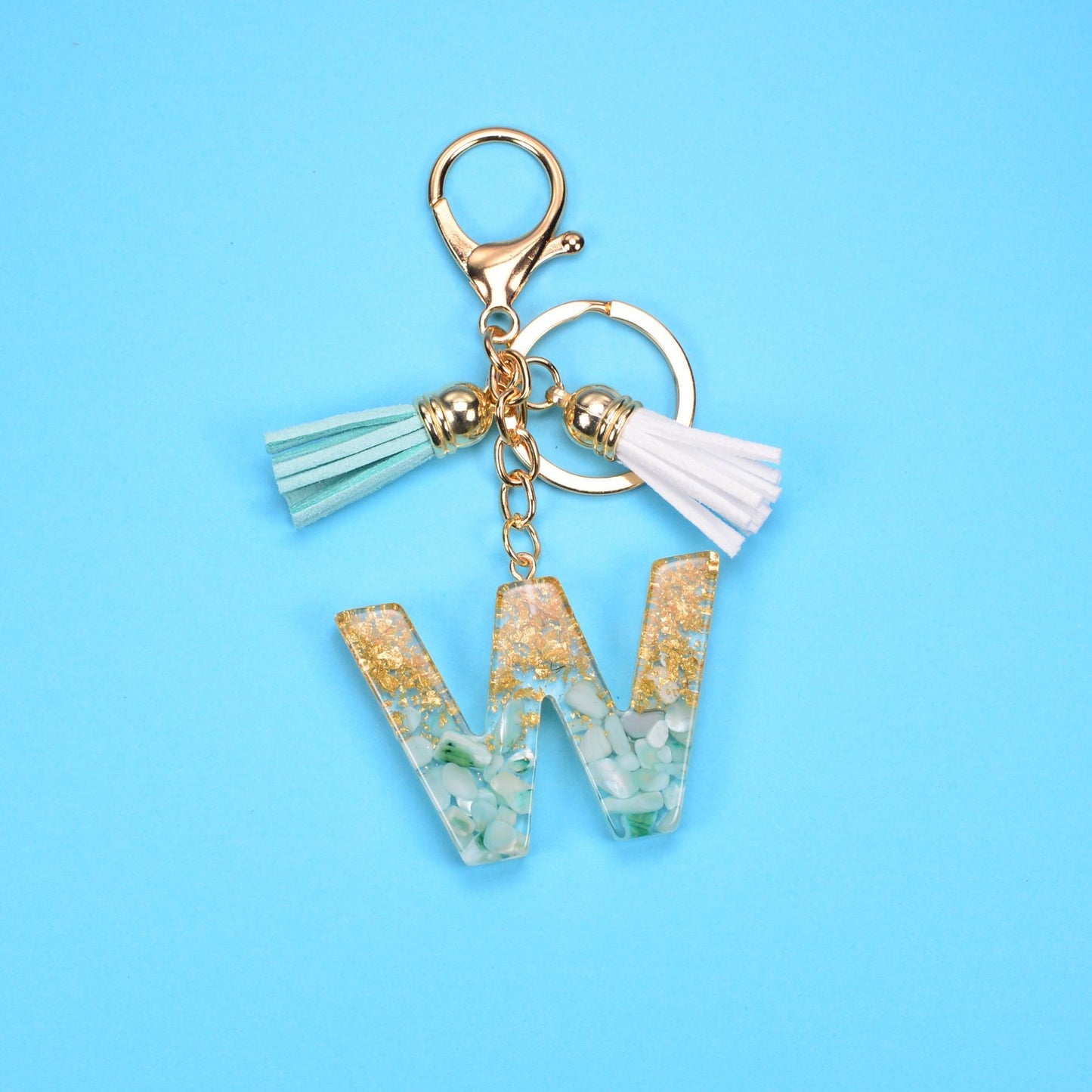 Resin Letter Keychain With Gold Foil Tassel And Alphabet Initial Keyrings For Purses Bags Backpacks Decoration