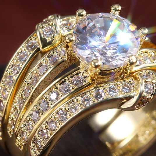 Womens Exaggerated Zircon Ring Set Fine Copper Statement Ring Fashion Jewelry Three Piece Ring For Women Party