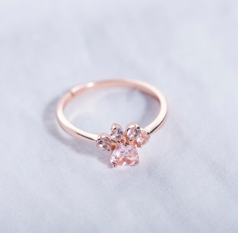 Rose Quartz Ring Adjustable One Size Fits Most 7 To 10 Paw Shaped Stone 925 Silver With Rose Gold Plating Glow