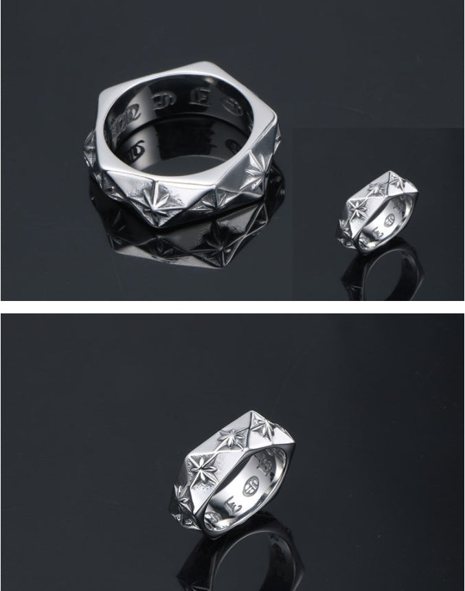 Titanium Steel Ring With Polygon Design Vintage Flower Statement Ring Fashion Jewelry Not Inlay 3D Ring Packed