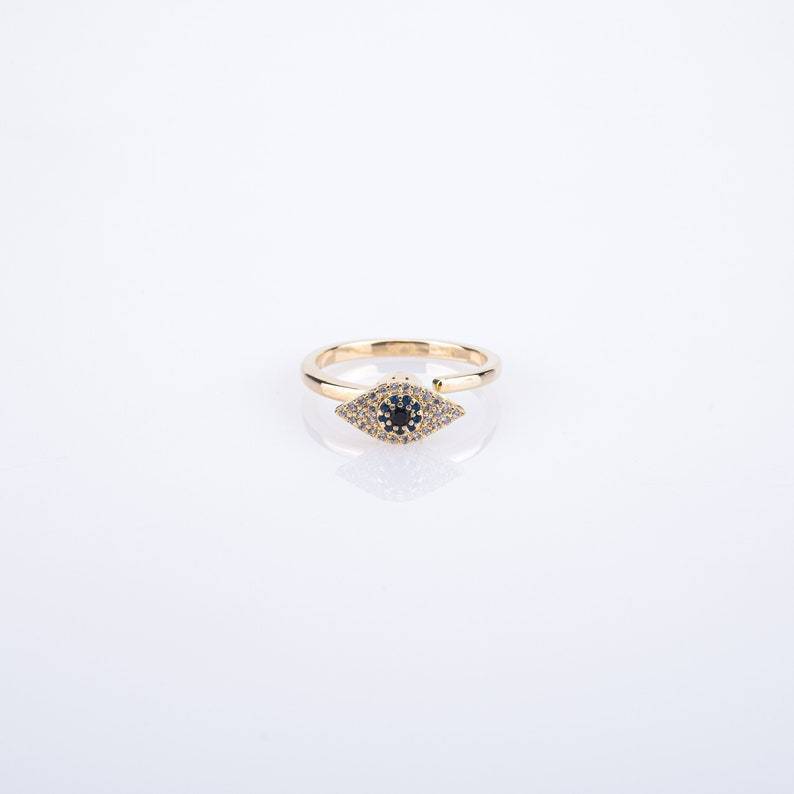 Copper Ring With Rotating Mechanism Adjustable Opening Fashion Jewelry Gold Plated Inlay Gems Demon Eye Accent