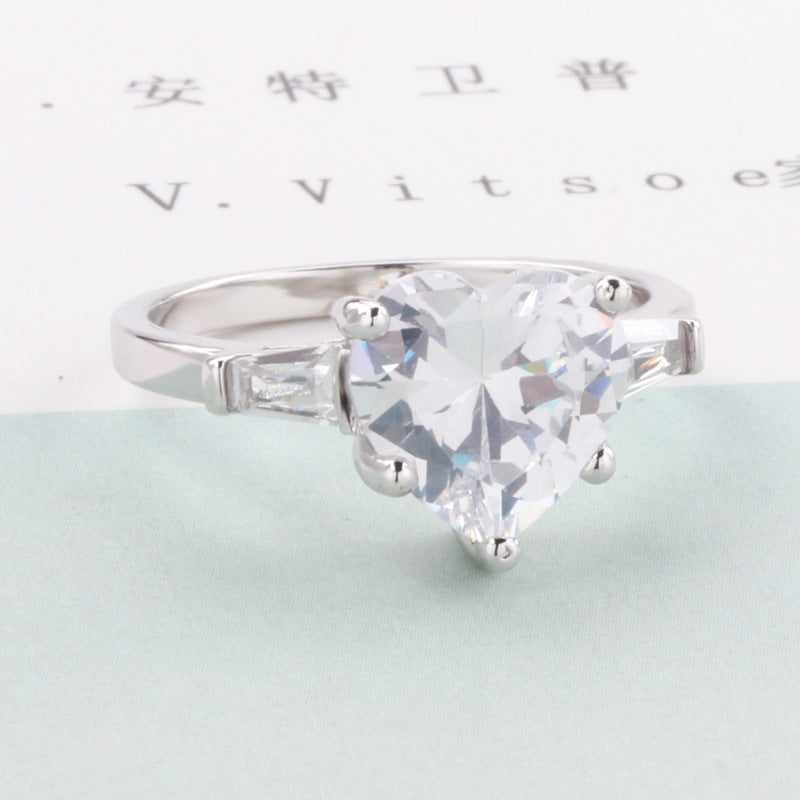 Peach Heart Diamond Ring White Copper Zircon Heart Shape Fashion Jewelry For Women Gift Idea Travel Ideal Gift