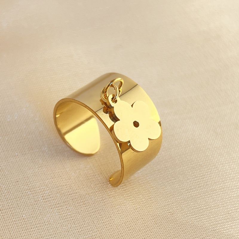 Unisex Open Heart Ring Stainless Steel Electroplated Vintage Design Elements Adjustable Opening Fashion Jewelry