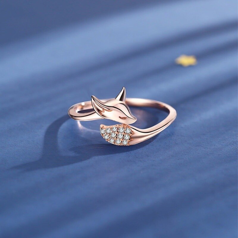 Rose Gold Fox Ring for Women Alloy Jewelry European Style Cute Fox Animal Ring Electroplated Elegant Jewelry for Women