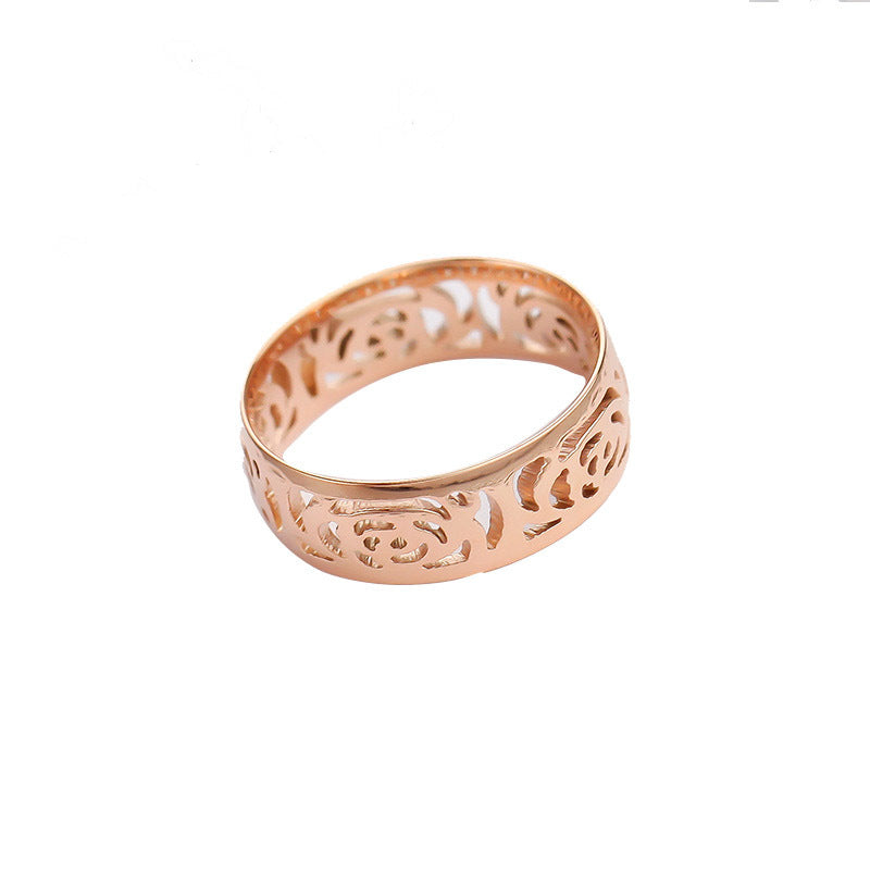 Titanium Steel Hollow Geometric Ring Electroplated Retro Style Gift For Women Fashionable Everyday Accessory Jewelry