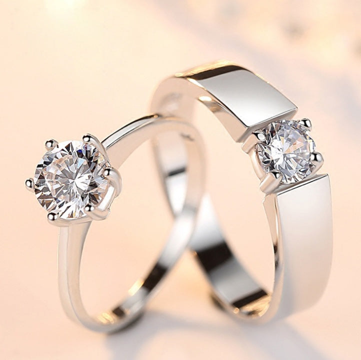 Adjustable White Gold Plated Copper Ring With CZ Stone for Wedding and Engagement for Couples for Any Occasion