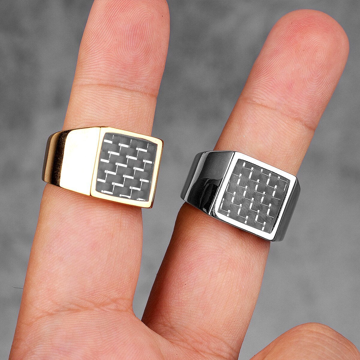 Mens Titanium Steel Ring With Carbon Fiber Square Anti Allergic No Fade No Rust Gift For Boyfriend Husband Brother Dad