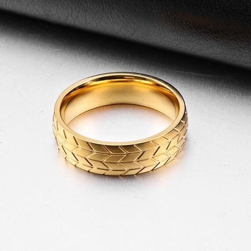 Unisex Metal Geometric Carved Tire Ring Iridescent Design Automotive Ring Gift For Car Lovers Unique Band Ring