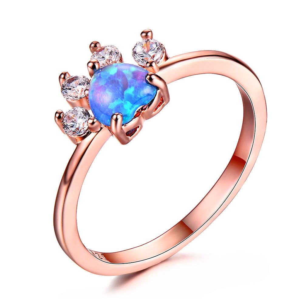 Gold Plated Copper Paw Print Ring With Inlaid Gemstones For Women Elegant Jewelry Gift For Pet Lovers For Animal Lovers