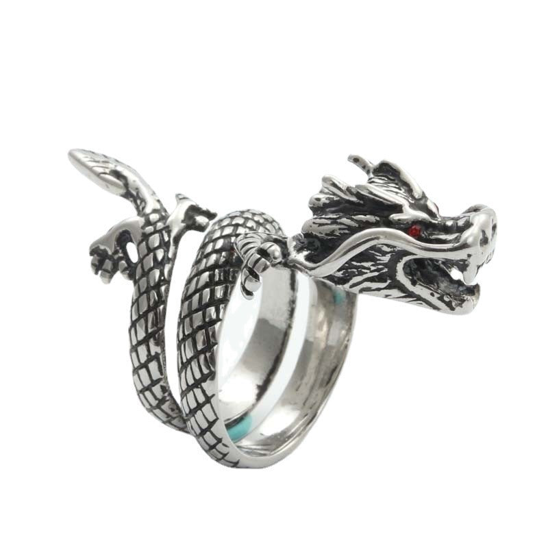 Unisex Dragon Ring Adjustable Opening Silver Animal Zodiac Ring Retro Electroplated Jewelry For Men And Women Fashion