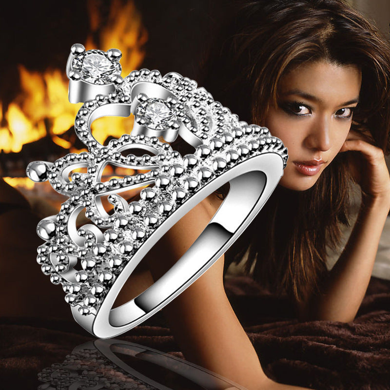 Silver Plated Crystal Crown Ring For Women Wedding Jewelry