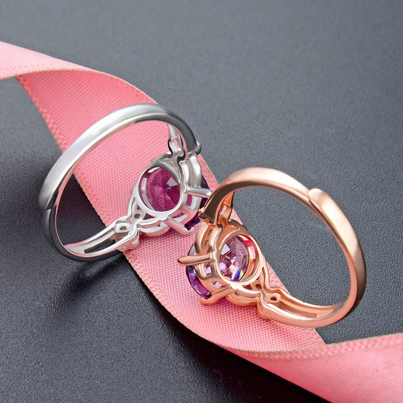 Adjustable Sterling Silver Ring with Sparkling Synthetic Crystal and Cubic Zirconia Lightweight Everyday Wear Jewelry