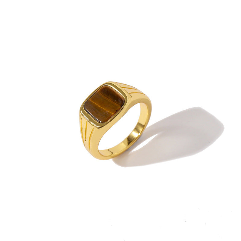 Womens Green Malachite Ring Brass Gold European Retro Design Statement Jewellery For Women Party Fashion Rings