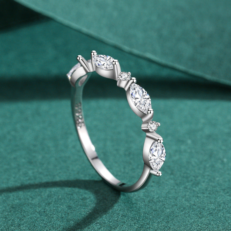 Sterling Silver Ring White Gold Plated Band With Artificial Gemstones And Semi Precious Stones Diamond Dazzling