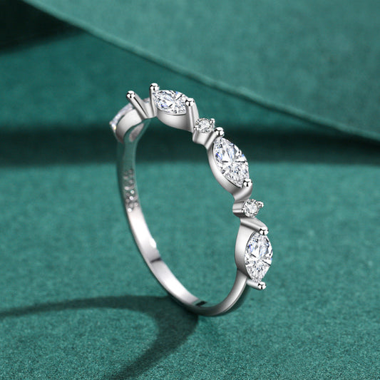 Sterling Silver Ring White Gold Plated Band With Artificial Gemstones And Semi Precious Stones Diamond Dazzling