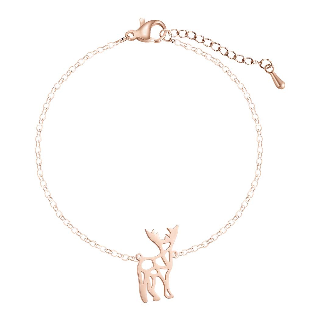 Womens Stainless Steel Elk Pendant Bracelet Animal Inspired Jewelry Delicately Origami Design Hollow Charm Gift
