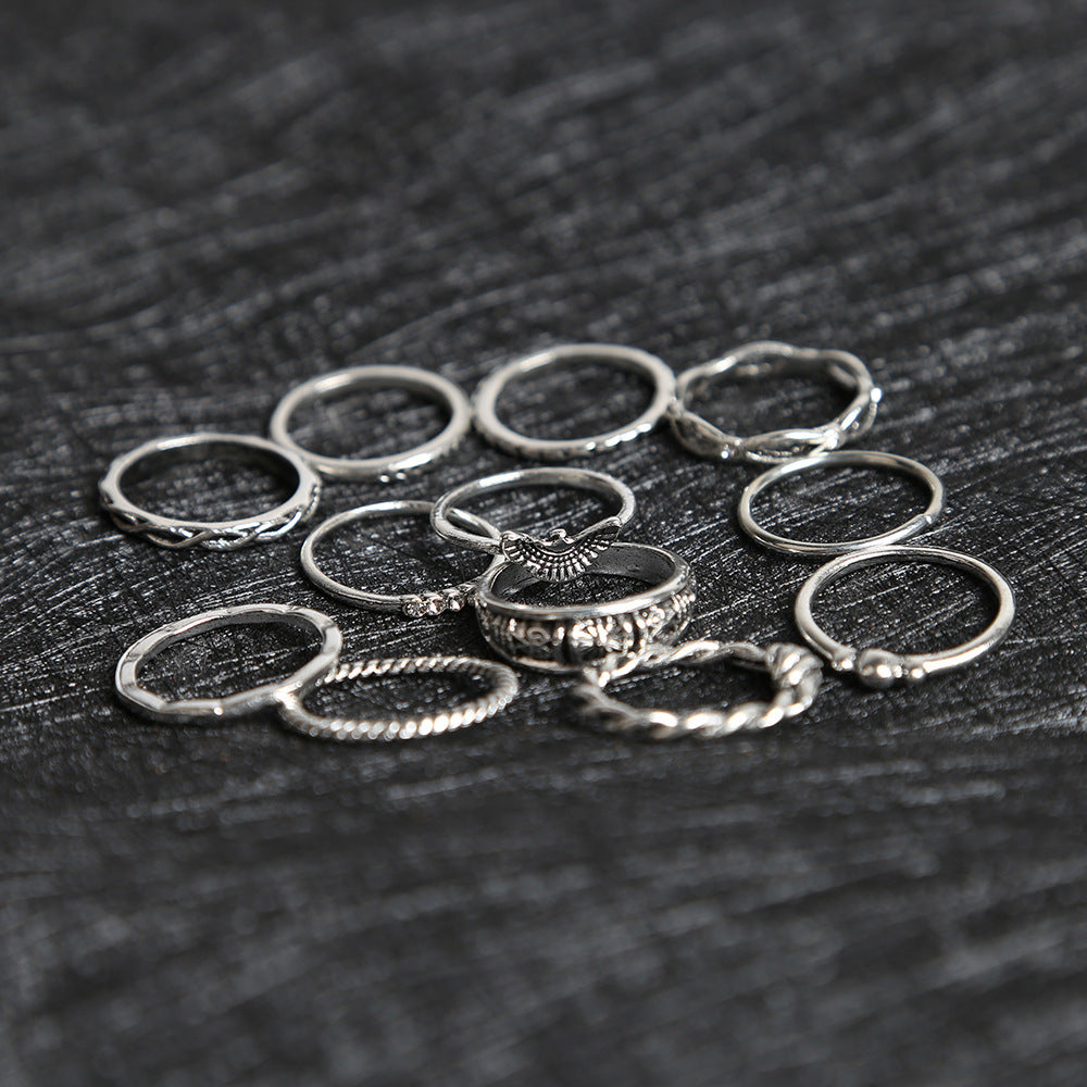 Women Ring Set 12 Piece Bow Diamond Gold Silver Jewelry