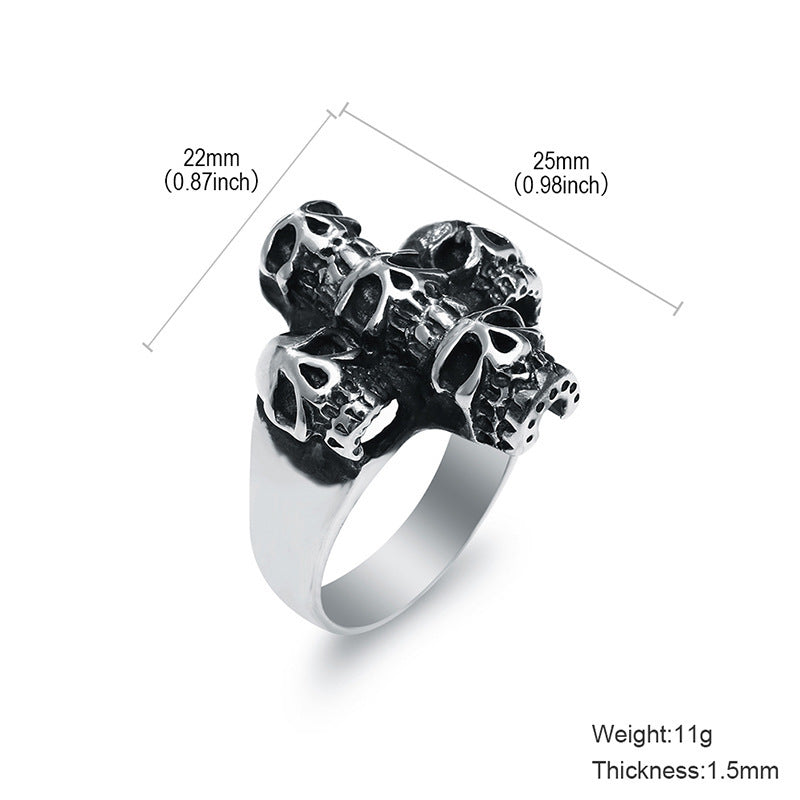 Stainless Steel Skull Ring For Men Cross Design Titanium Finish Religious Totemic For Daily Wear Skull Jewelry