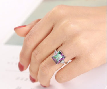 Womens Colorful Zircon Ring White Gold Plated Copper Jewelry Fashion Statement Accessory Durable Elegant For Her