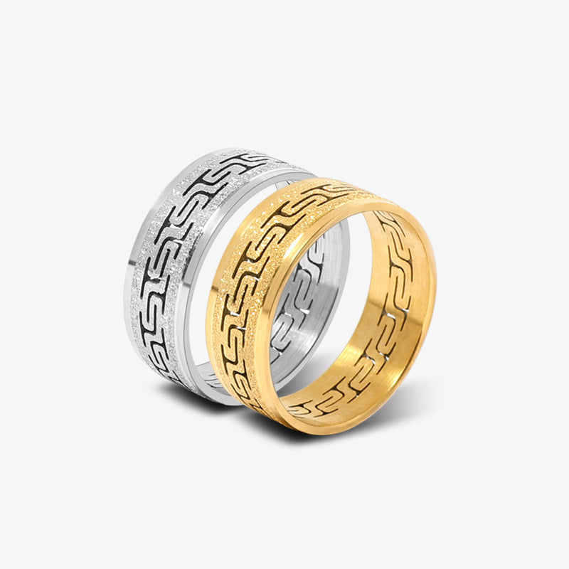 Unisex Stainless Steel Ring Great Wall Pattern Frosted