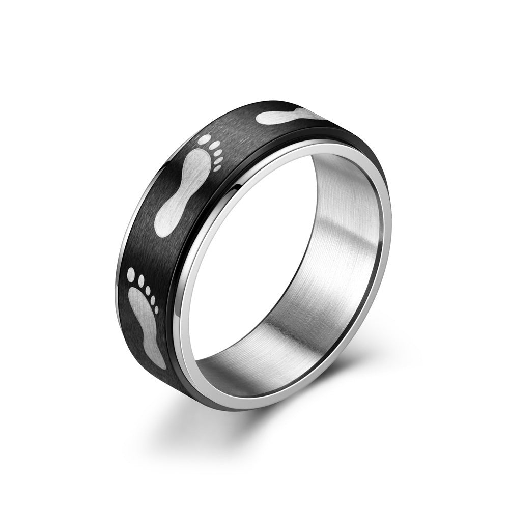 Titanium Steel 8mm Laser Marking Footprint Ring Unisex Durable Fashion Jewellery Band For Men Women Daily Wear