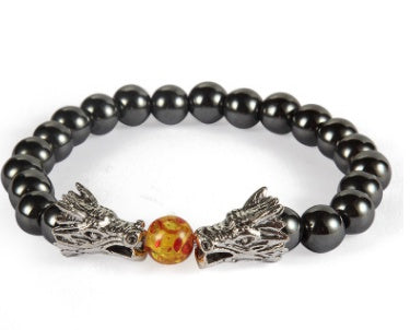 Mens Obsidian Bracelet Hand Woven Dragon Animal Zodiac Anniversary Birthday Employee Gift Handcrafted Jewelry Piece